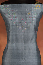 NUKTAA - SMOKY BLUE GREY HANDWOVEN TANGALIYA COTTON KURTA FABRIC
