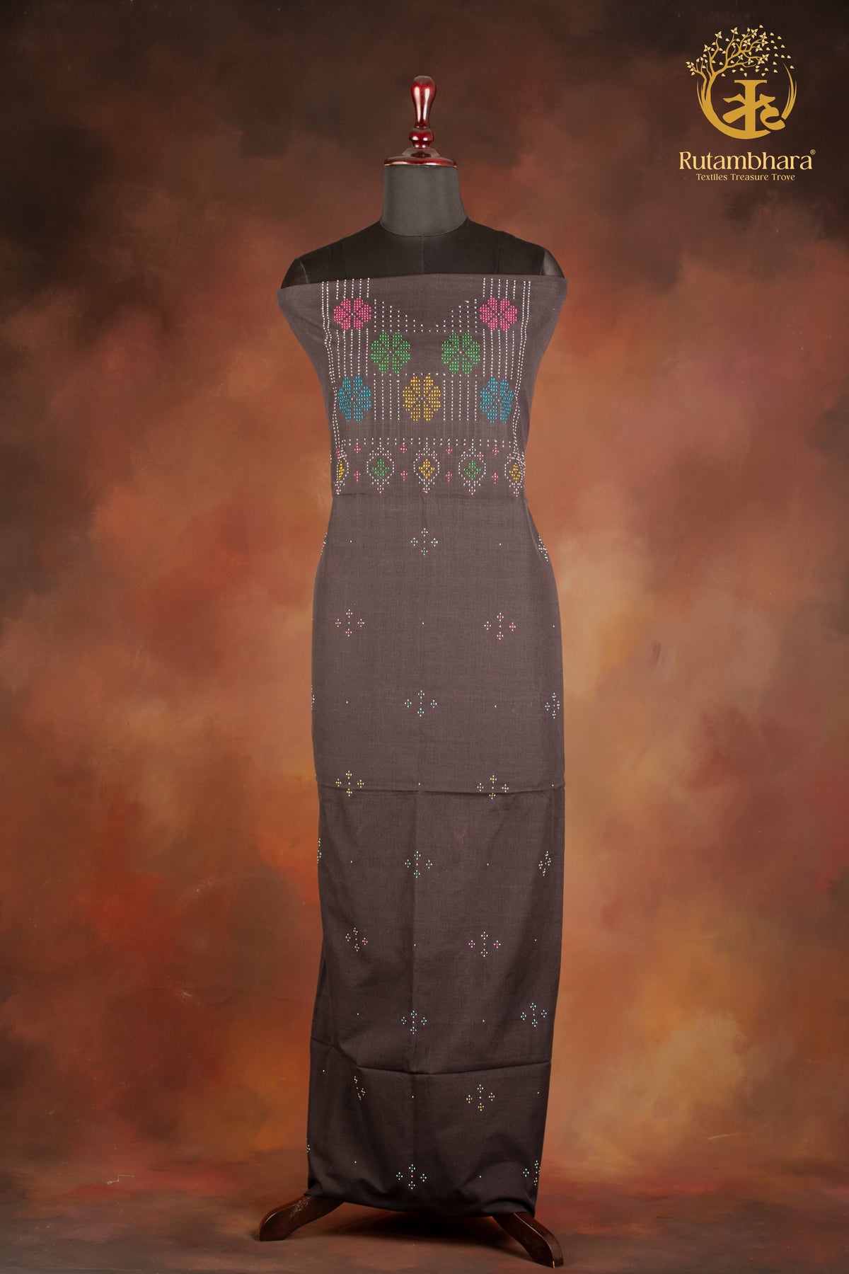 NUKTAA - CHARCOAL SLATE HANDWOVEN TANGALIYA COTTON KURTA FABRIC