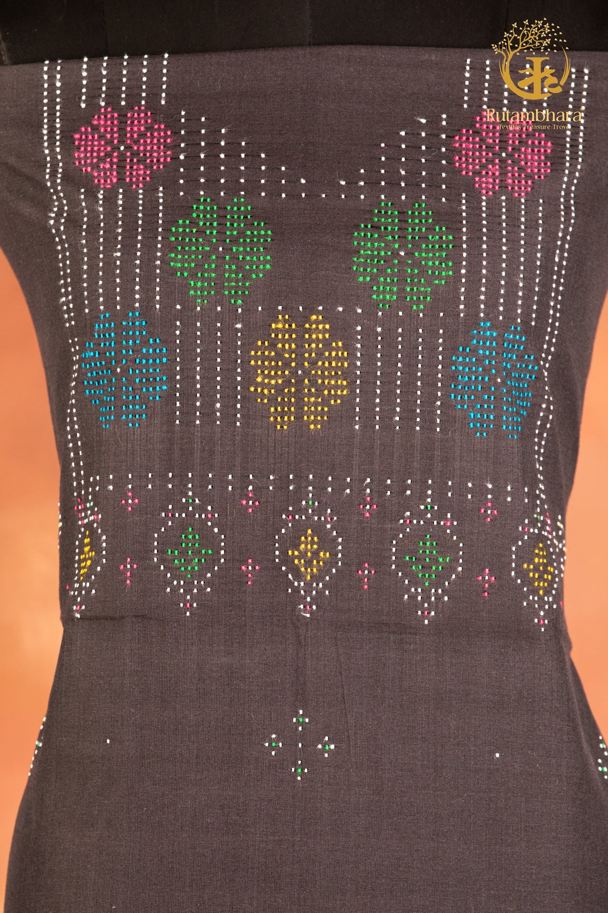 NUKTAA - CHARCOAL SLATE HANDWOVEN TANGALIYA COTTON KURTA FABRIC