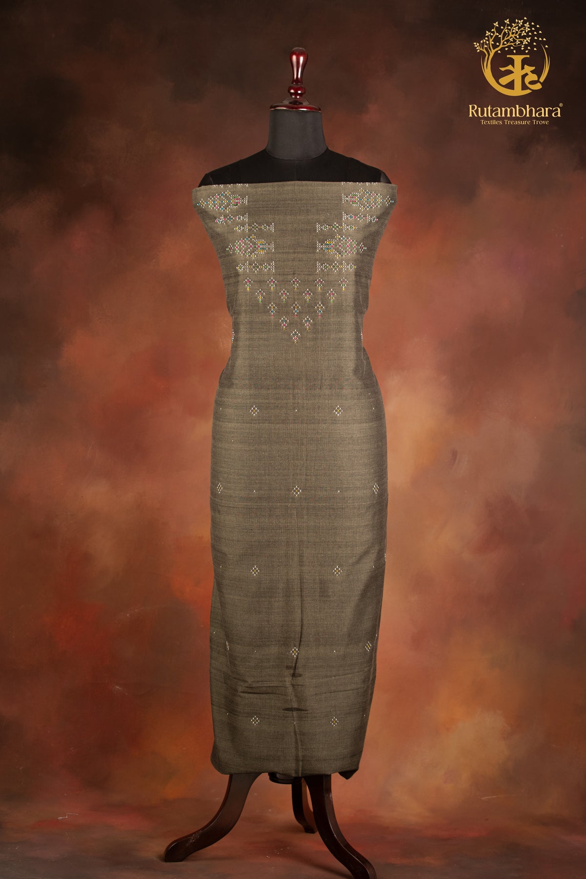 NUKTAA - CHARCOAL OLIVE HANDWOVEN TANGALIYA COTTON KURTA FABRIC