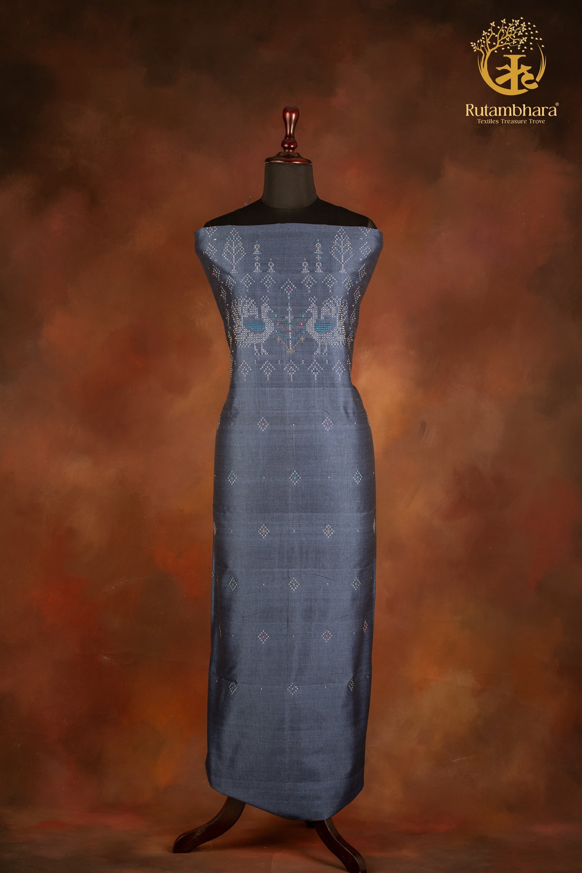 NUKTAA - SLATE GREY HANDWOVEN TANGALIYA COTTON KURTA FABRIC
