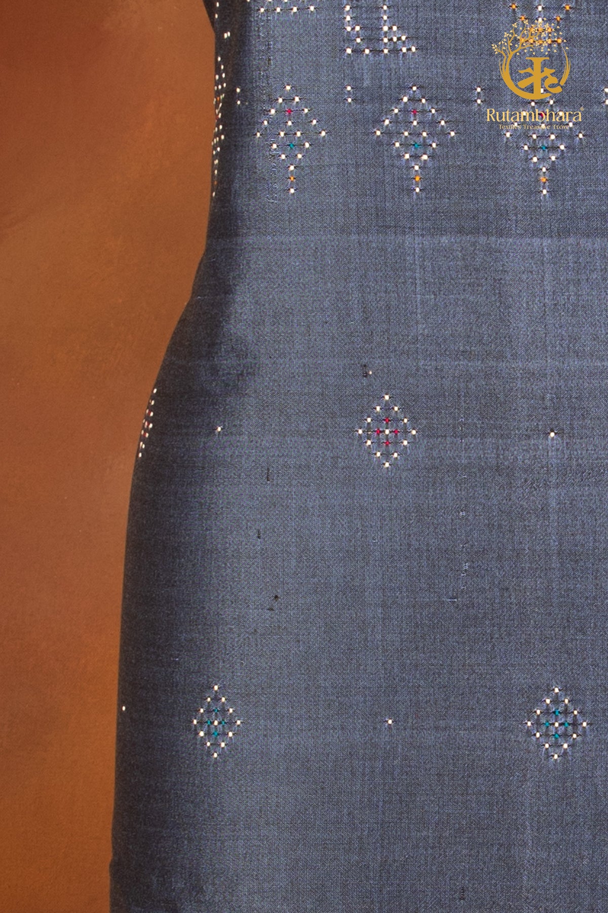 NUKTAA - SLATE GREY HANDWOVEN TANGALIYA COTTON KURTA FABRIC
