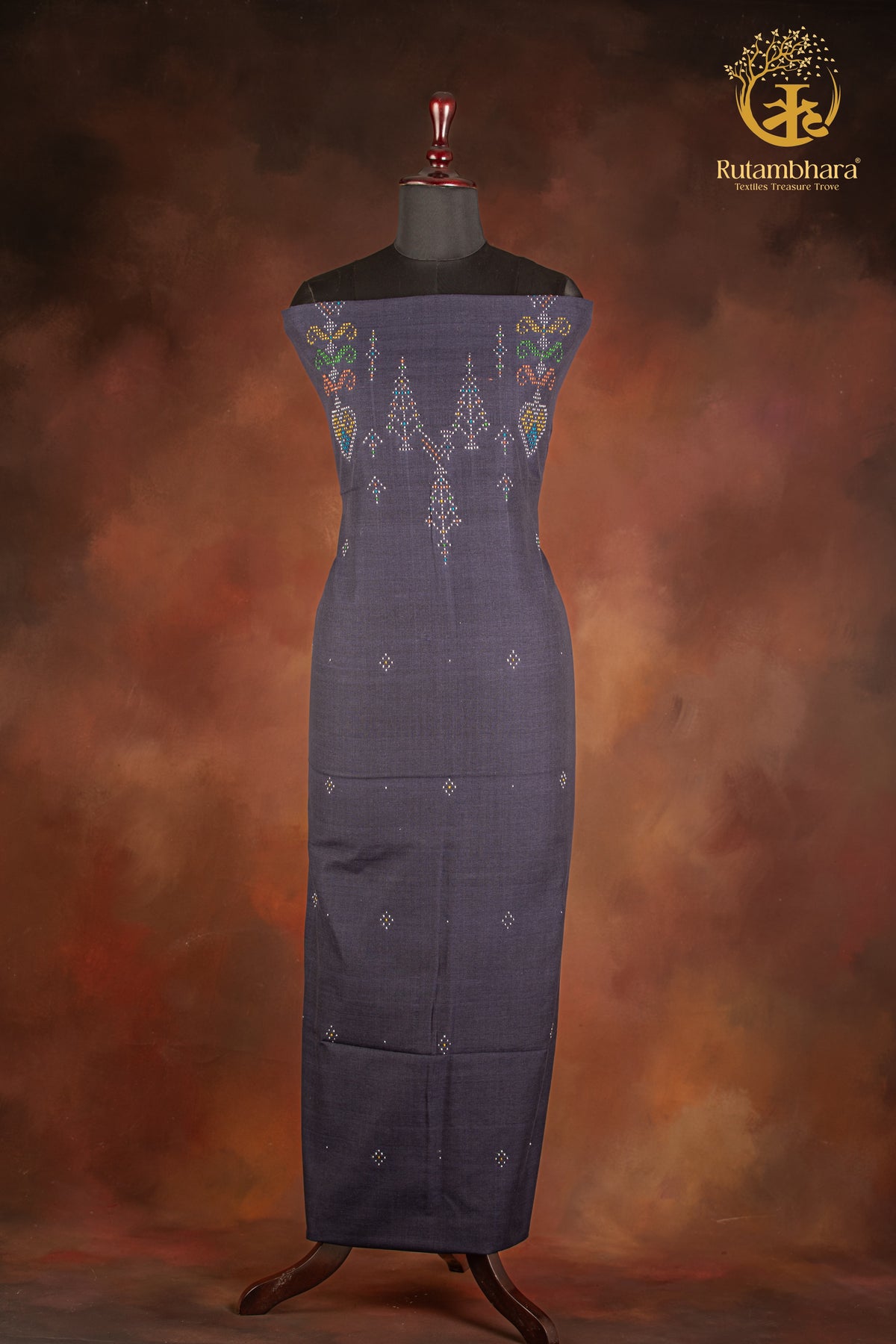 NUKTAA - MIDNIGHT SLATE BLUE HANDWOVEN TANGALIYA COTTON KURTA FABRIC