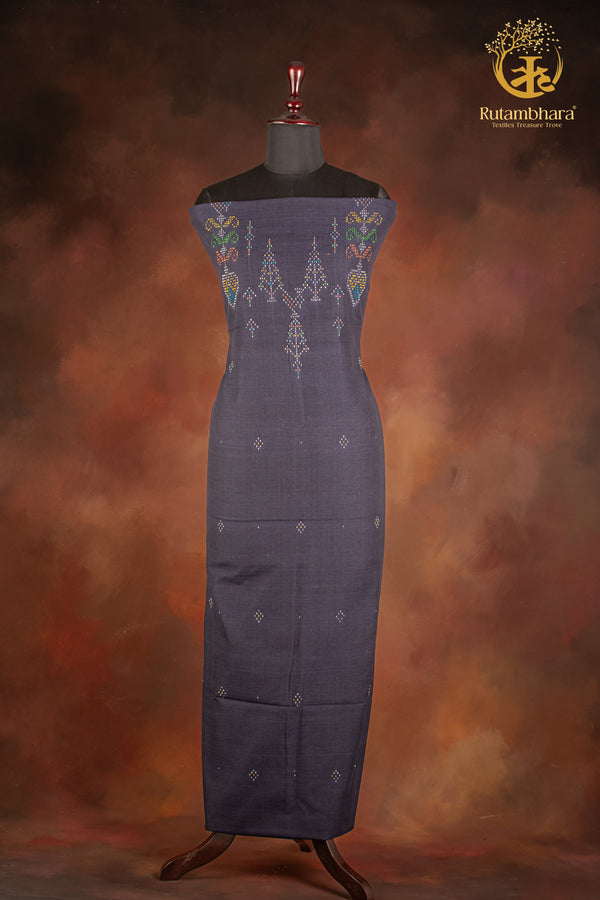 NUKTAA - MIDNIGHT SLATE BLUE HANDWOVEN TANGALIYA COTTON KURTA FABRIC
