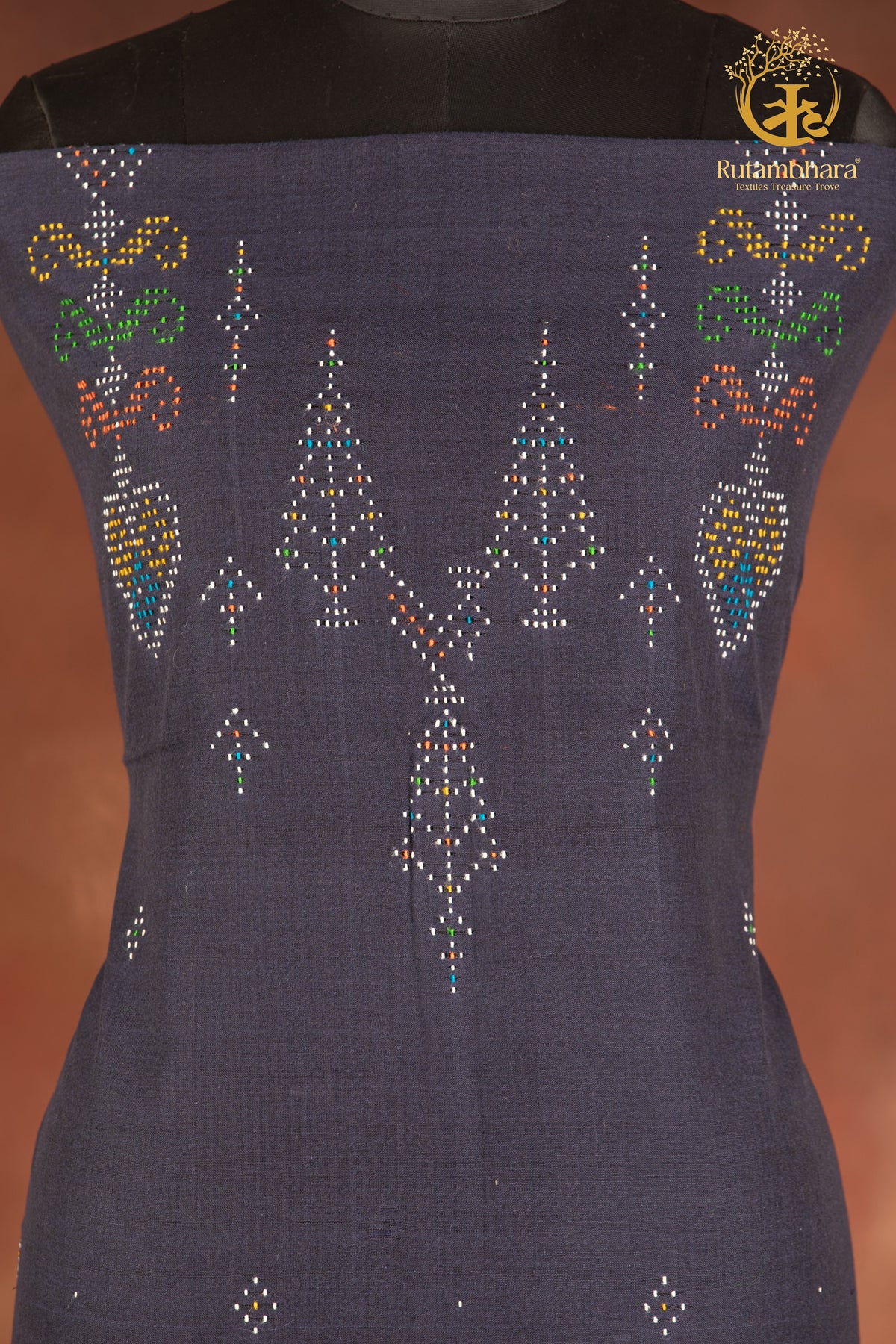 NUKTAA - MIDNIGHT SLATE BLUE HANDWOVEN TANGALIYA COTTON KURTA FABRIC