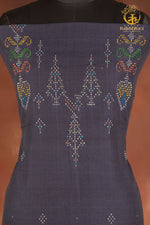 NUKTAA - MIDNIGHT SLATE BLUE HANDWOVEN TANGALIYA COTTON KURTA FABRIC