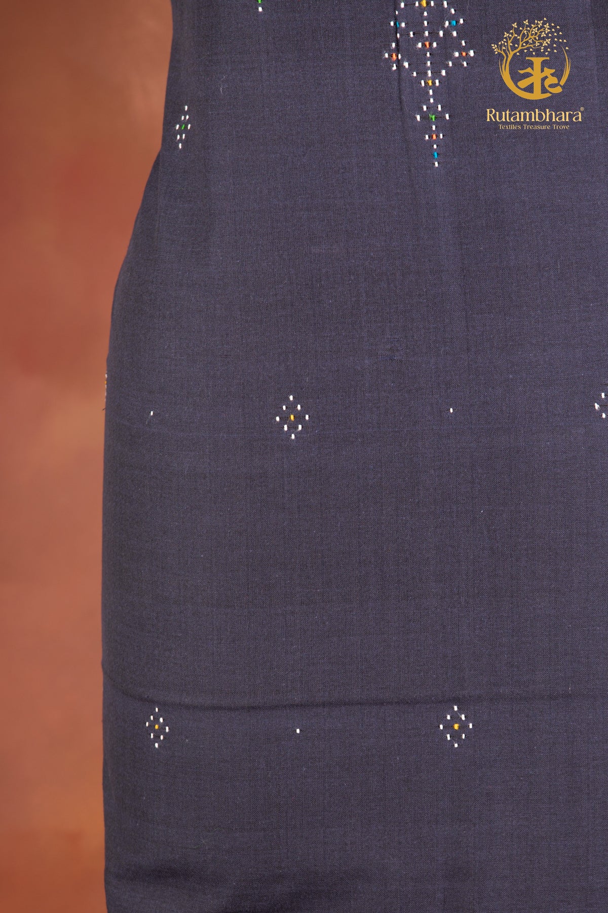 NUKTAA - MIDNIGHT SLATE BLUE HANDWOVEN TANGALIYA COTTON KURTA FABRIC