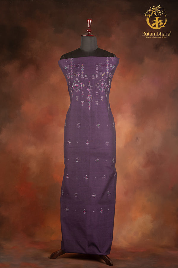 NUKTAA - ROYAL VIOLET HANDWOVEN TANGALIYA COTTON KURTA FABRIC