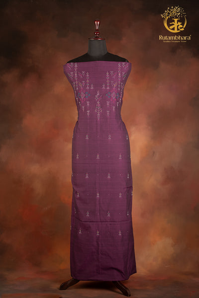 NUKTAA - DEEP AUBERGINE HANDWOVEN TANGALIYA COTTON KURTA FABRIC