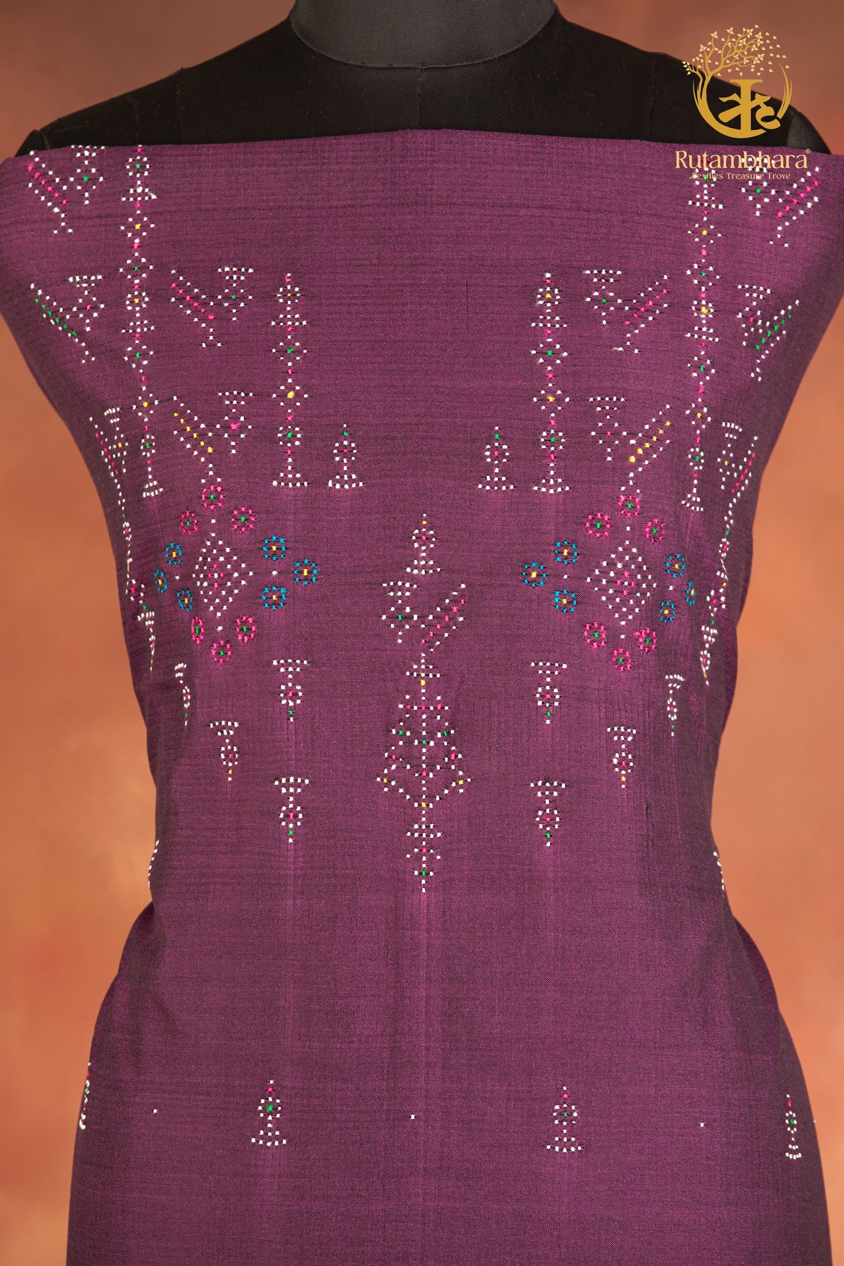 NUKTAA - DEEP AUBERGINE HANDWOVEN TANGALIYA COTTON KURTA FABRIC