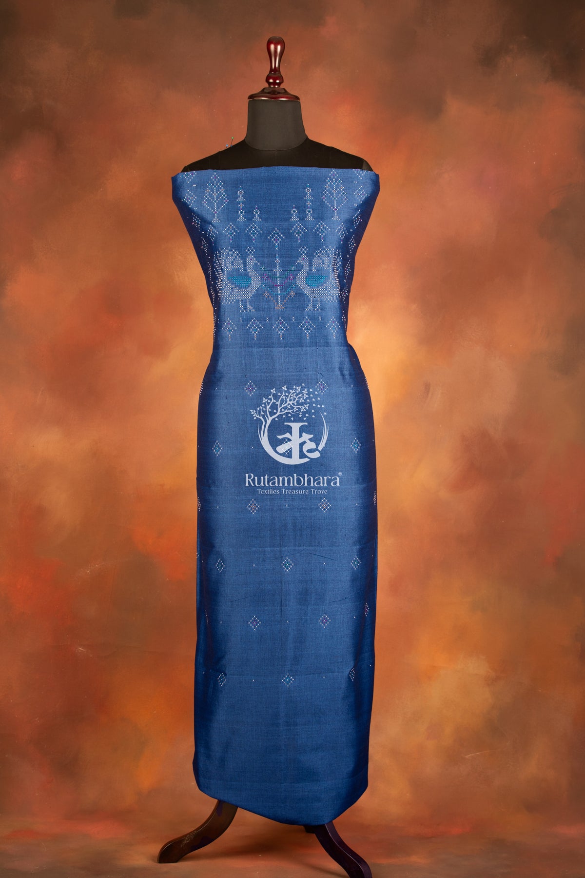 NUKTAA - SMOKY COBALT BLUE HANDWOVEN TANGALIYA COTTON KURTA FABRIC