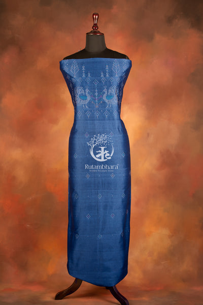 NUKTAA - SMOKY COBALT BLUE HANDWOVEN TANGALIYA COTTON KURTA FABRIC