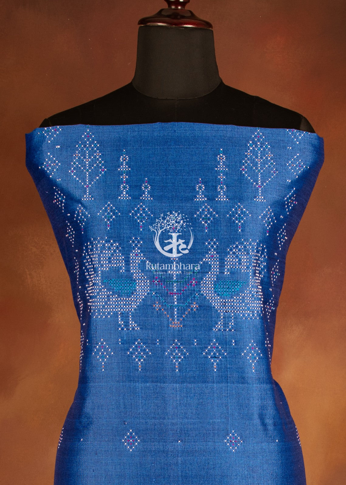 NUKTAA - SMOKY COBALT BLUE HANDWOVEN TANGALIYA COTTON KURTA FABRIC