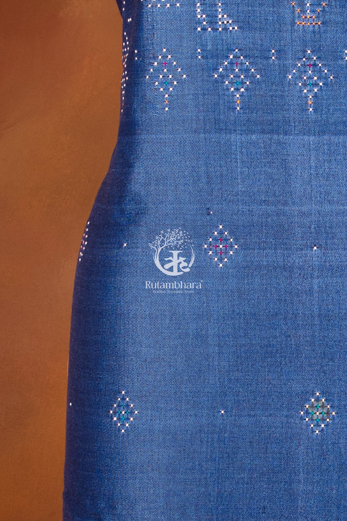 NUKTAA - SMOKY COBALT BLUE HANDWOVEN TANGALIYA COTTON KURTA FABRIC