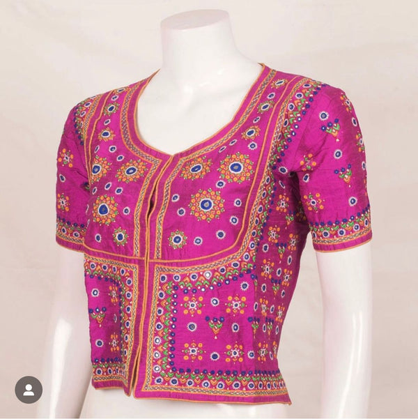 Hand Embroidered Pure Silk Crop Top-Rutambhara-RUTAMBHARA