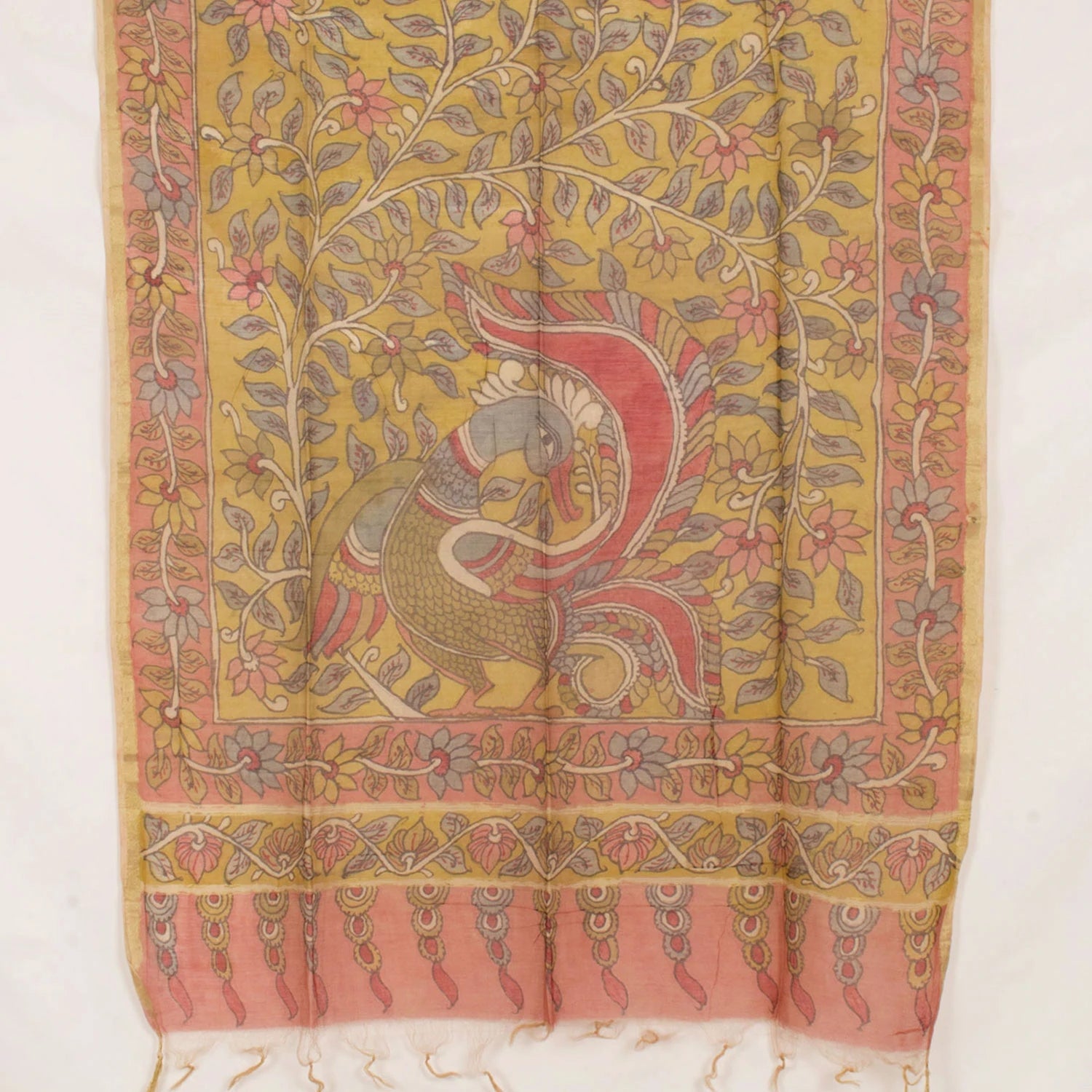 Hand Painted Pen Kalamkari Chanderi Dupatta