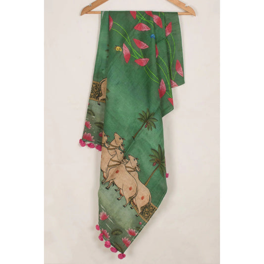 Pichwai Printed Tussar Linen Dupatta