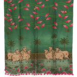 Pichwai Printed Tussar Linen Dupatta-Rutambhara-RUTAMBHARA