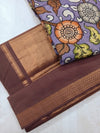 BHADRA - Artisanal Rose Gold Pure Cotton Saree with Gold Border and Kalamkari Blouse