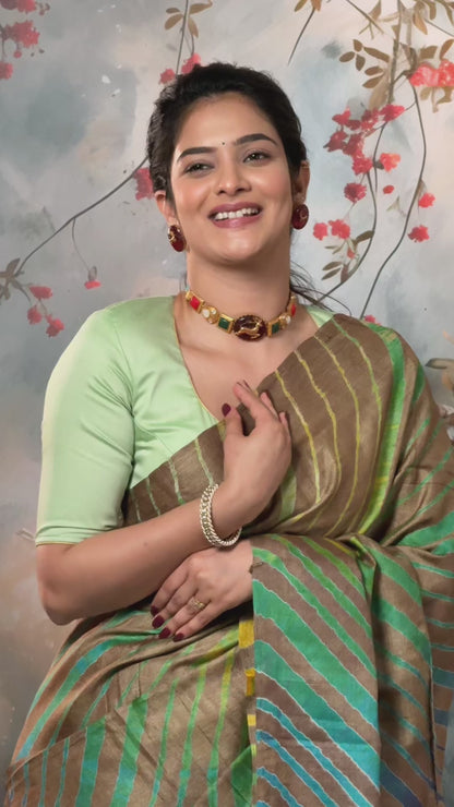 Dhanak - Light Brown Leheriya Saree In Tussar Silk