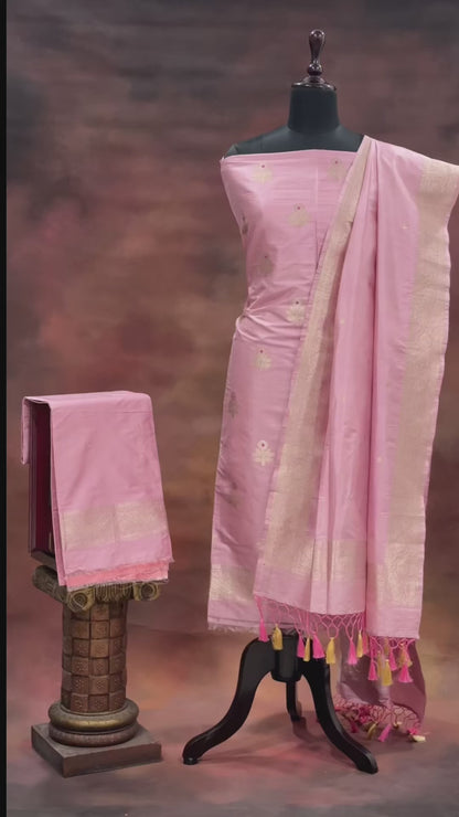 Noushk - Pastel Pink Handwoven Pure Katan Silk Banarasi Suit
