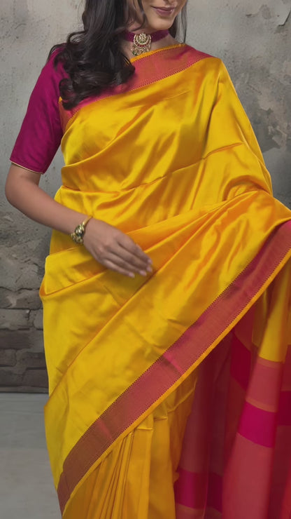 Narmaa - Orange Shot Pink (Sunrise Yellow) With Rani Pink Resham Lehar Border