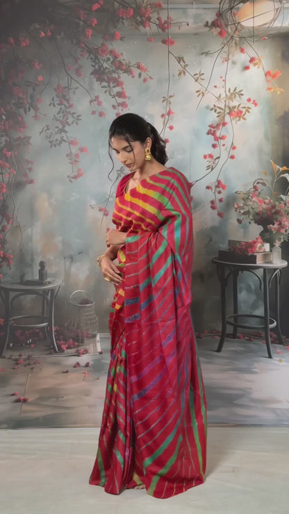 Dhanak - Red Leheriya Saree In Tussar Silk
