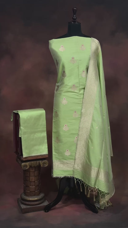 Noushk - Pastel Green Handwoven Pure Katan Silk Banarasi Full Suit