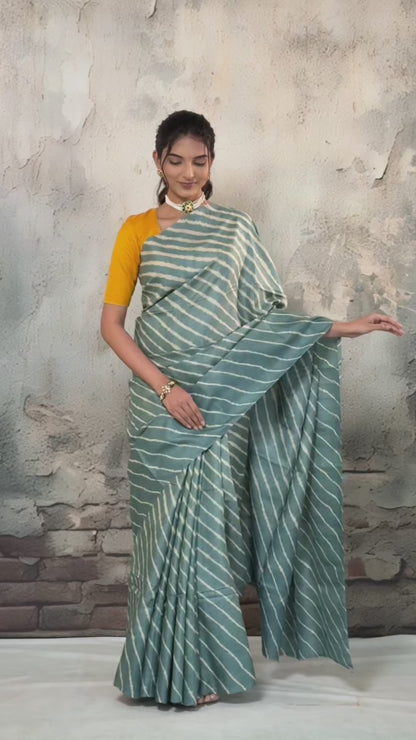 Dhanak - Grey Leheriya Saree In Tussar Silk