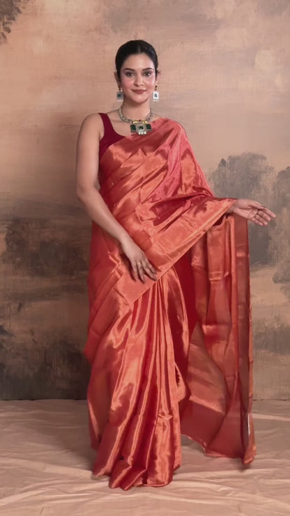 Swarvi - Copper Rouge Handwoven Chanderi Tissue Saree