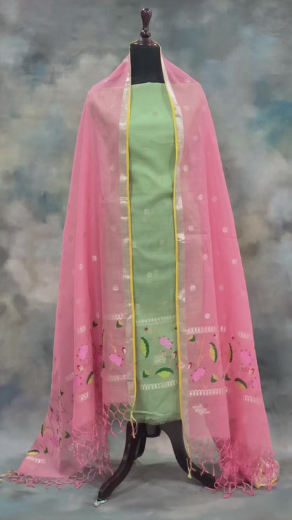 Aliyah - Mint Green & Pink Handwoven Pichwai Zari Kota Suit