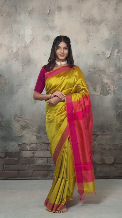 Narmaa - Orange Shot Pink (Green) With Rani Pink Resham Lehar Border