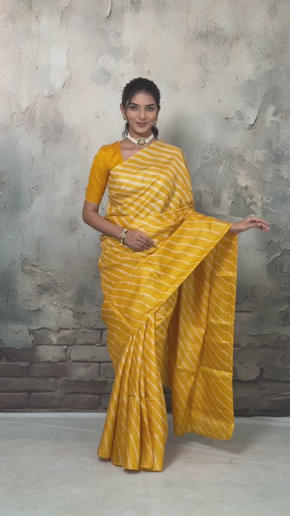 Dhanak - Turmeric Yellow Leheriya Saree In Tussar Silk