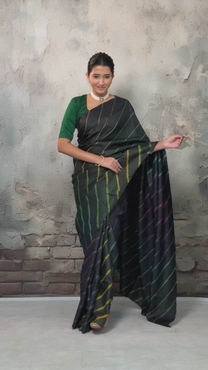 Dhanak - Black Leheriya Saree In Tussar Silk