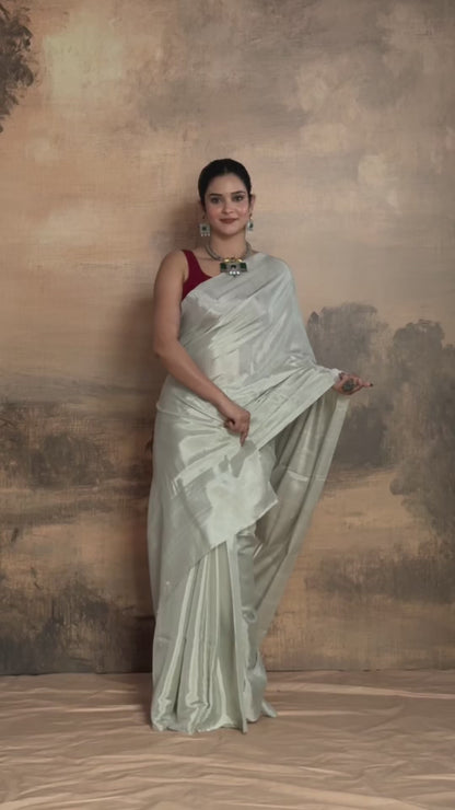 Swarvi - Silver Zari Handwoven Chanderi Tissue Saree