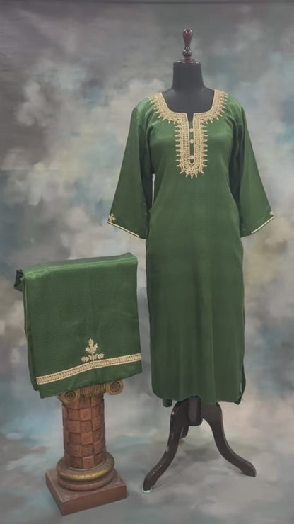 Bright Green Dana Mashroo Silk Suit with Zari Zardozi Hand Embroidery