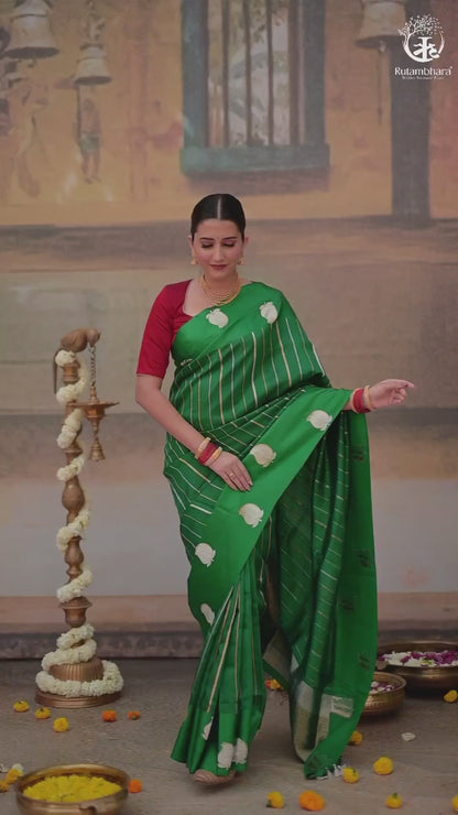 Noushk - Royal Green Banarasi Saree With Sona-Rupa Zari  Kairi Motifs In Mashroo Border