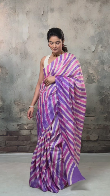 Dhanak - Lavender Leheriya Saree In Tussar Silk