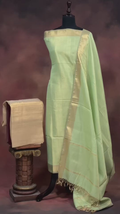 Sage Green Handwoven Maheshwari Zari Tissue Suit Set