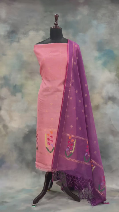 Peach & Magenta Zari Kota Suit Set with Pichwai Floral Accents