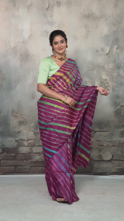Dhanak - Wine Leheriya Saree In Tussar Silk