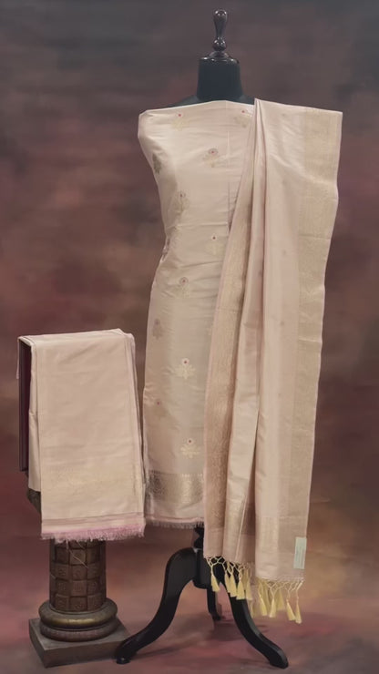 Noushk - Pastel Water Pink Handwoven Pure Katan Silk Banarasi Full Suit                                                                         "