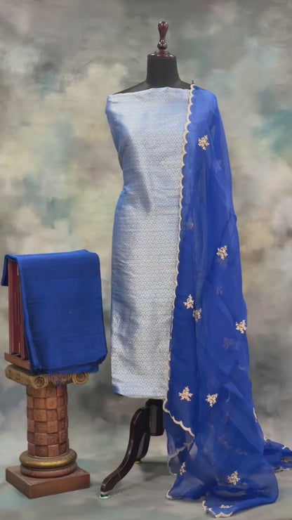 Noushk - Royal Blue Handwoven Banarasi Suit Set