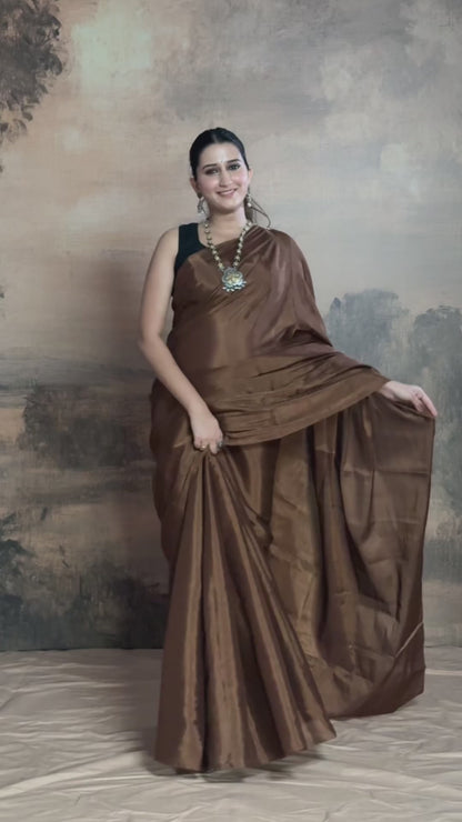 Swarvi - Metallic Brown Handwoven Chanderi Tissue Saree