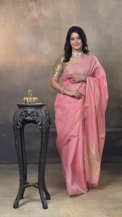 Swarvi - Elegant Blush Pink Chanderi Half Tissue Zari