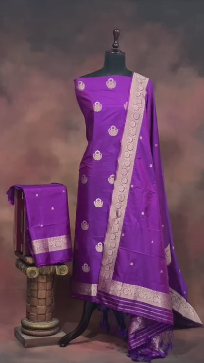 "Noushk - Purple Meenakari Buta Handwoven Pure Katan Silk Banarasi Full Suit "