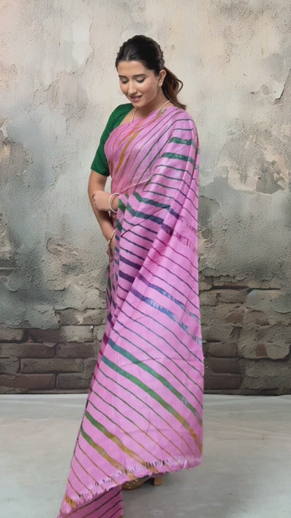 Dhanak - Light Pink Leheriya Saree In Tussar Silk