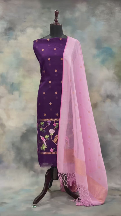 Doria Suit Set with Bird & Floral Embroidery