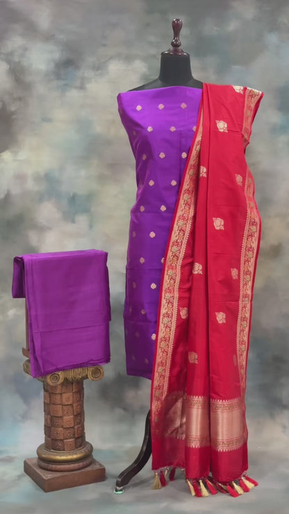Noushk - Rich Purple Meenakari Buta Handwoven Pure Katan Silk Banarasi Suit
