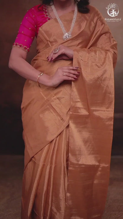 Swarvi - Lustrous Gold Handwoven Chanderi Tissue Saree